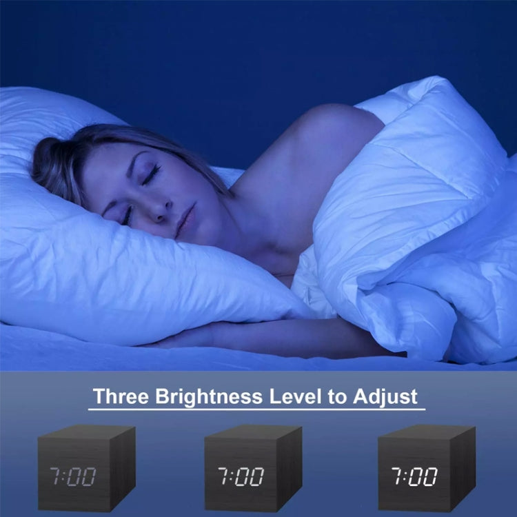 多色聲音控制木製時鐘 現代数字LED台式鬧鐘溫度計計時器