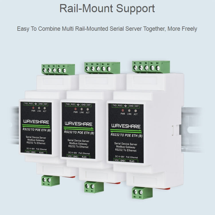 Waveshare 23950 工業串口服務器 RS232轉RJ45以太網 TCP/IP轉串口, 23951
