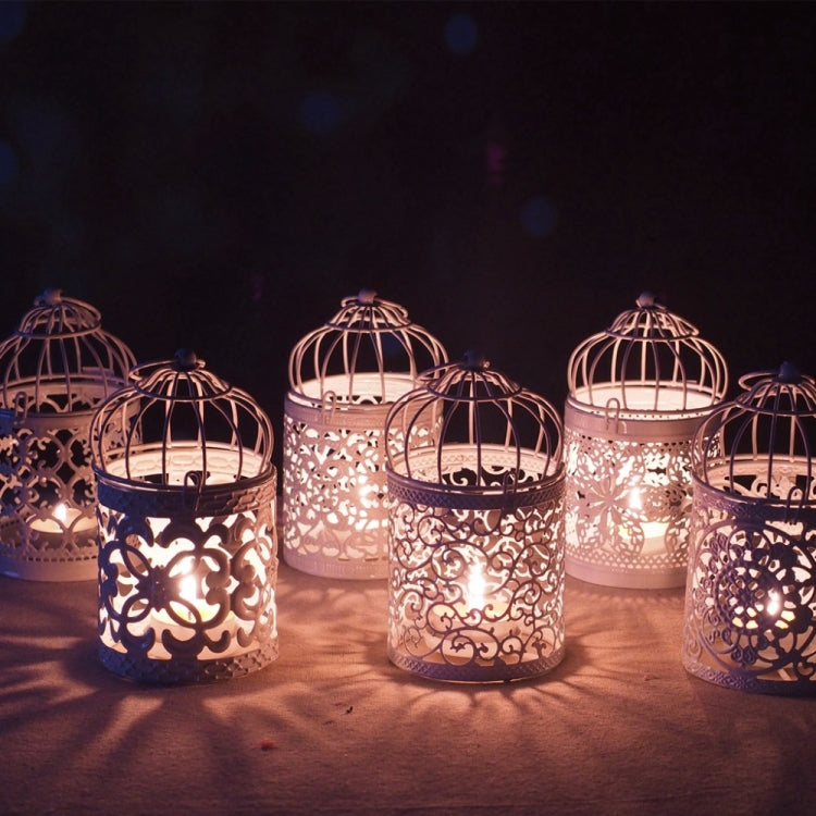 仿古創意鳥籠燭台鐵藝擺件 鏤空花朵圖案居家裝飾工藝品