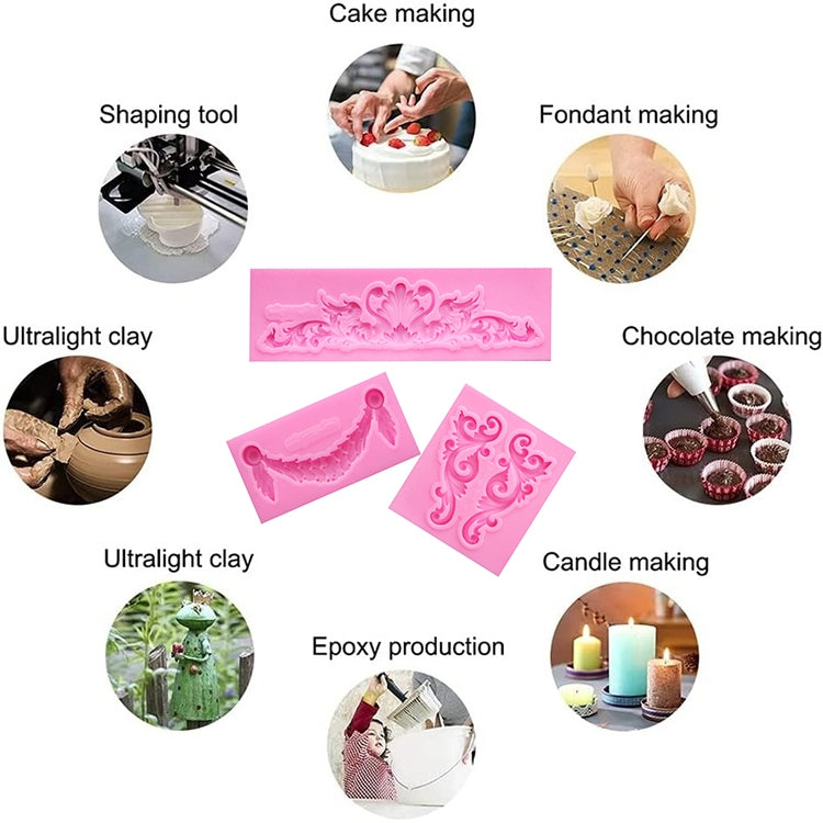 2件一賣 翻糖蛋糕硅膠模具 鏤空浮雕邊框鏡框復古相框模