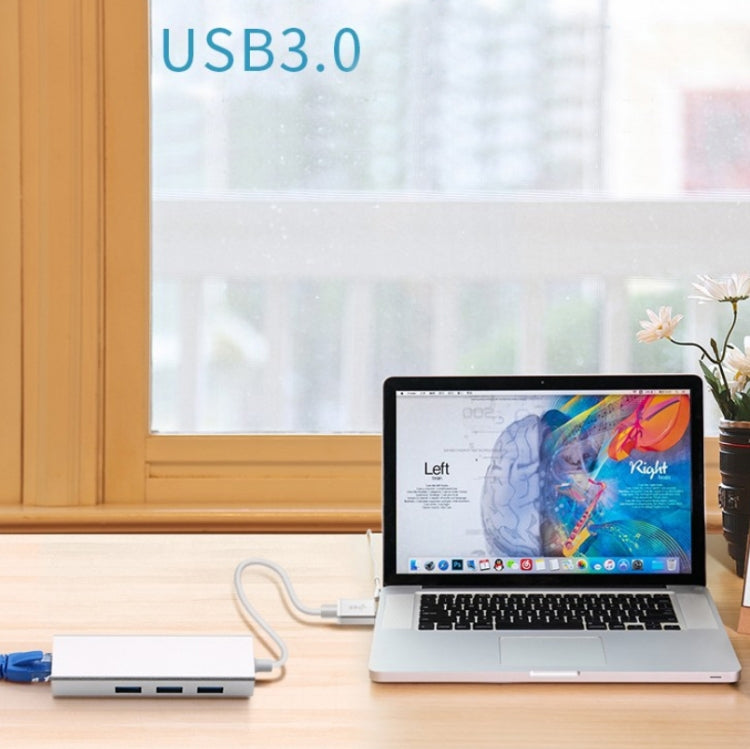 YH-U1009 3xUSB 3.0+RJ45轉USB3.0 筆記本電腦外置免驅集線器 顏色隨機發貨