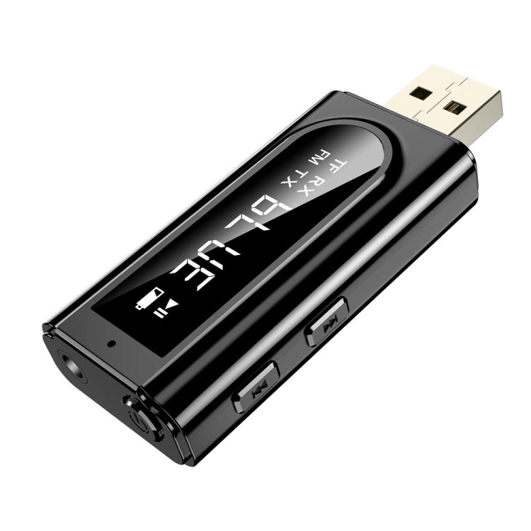 USB車載藍牙5.0適配器接收器FM+AUX音頻雙輸出發射器, K9 Black