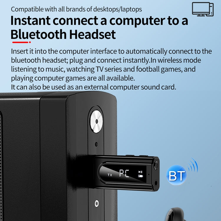 USB車載藍牙5.0適配器接收器FM+AUX音頻雙輸出發射器, K9 Black