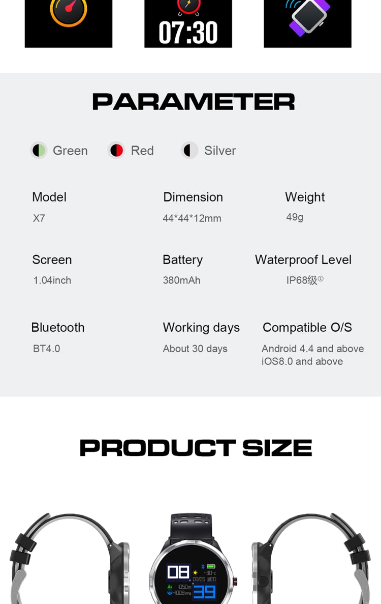 X7智能手錶IP68防水男士運動智能手錶Android藍牙手錶 支持心率呼叫提醒計步器睡眠監測跟蹤器