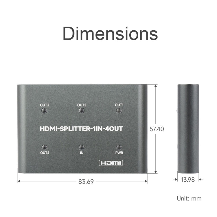 微雪 23738 4K HDMI分配器，1進4出，共享一個HDMI信號源