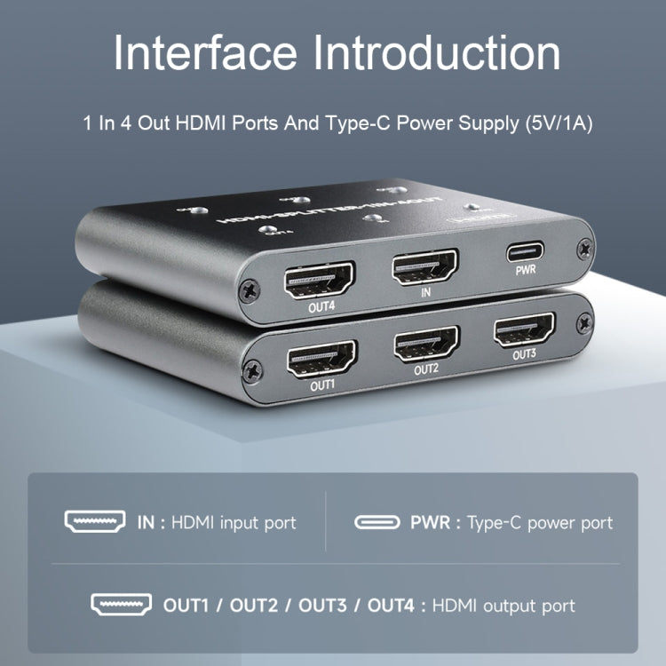 微雪 23738 4K HDMI分配器，1進4出，共享一個HDMI信號源