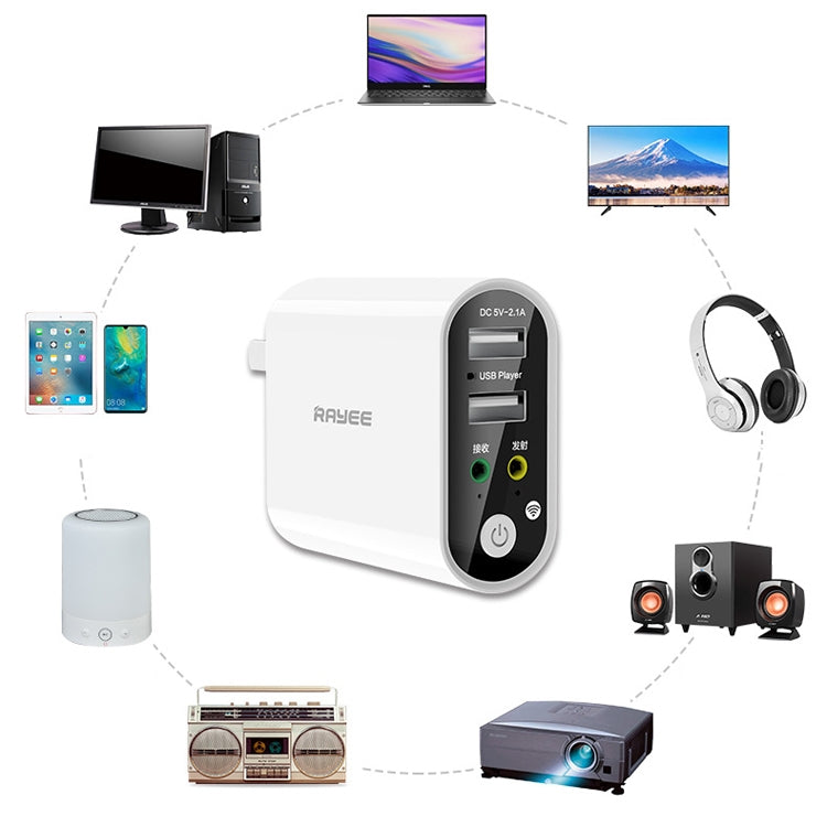 RAYEE K8 遙控版二合一藍牙5.0接收器發射器 帶快充U盤播放，美規