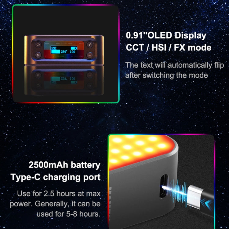 Mamen D01 66燈珠 2500-9000K雙面RGB補光燈