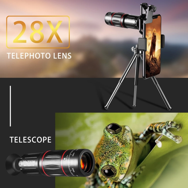 手機通用鏡頭望遠鏡28X+廣角0.6X+微距20X+魚眼198度套裝