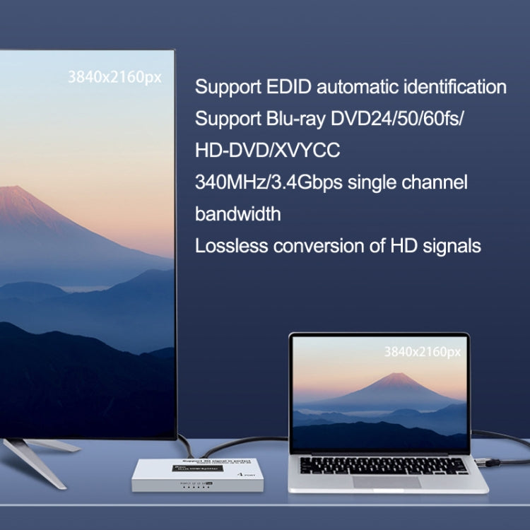 帝特 DT-7144A HDMI 2.0一進四齣4K x 2K高清視頻分配器，國標