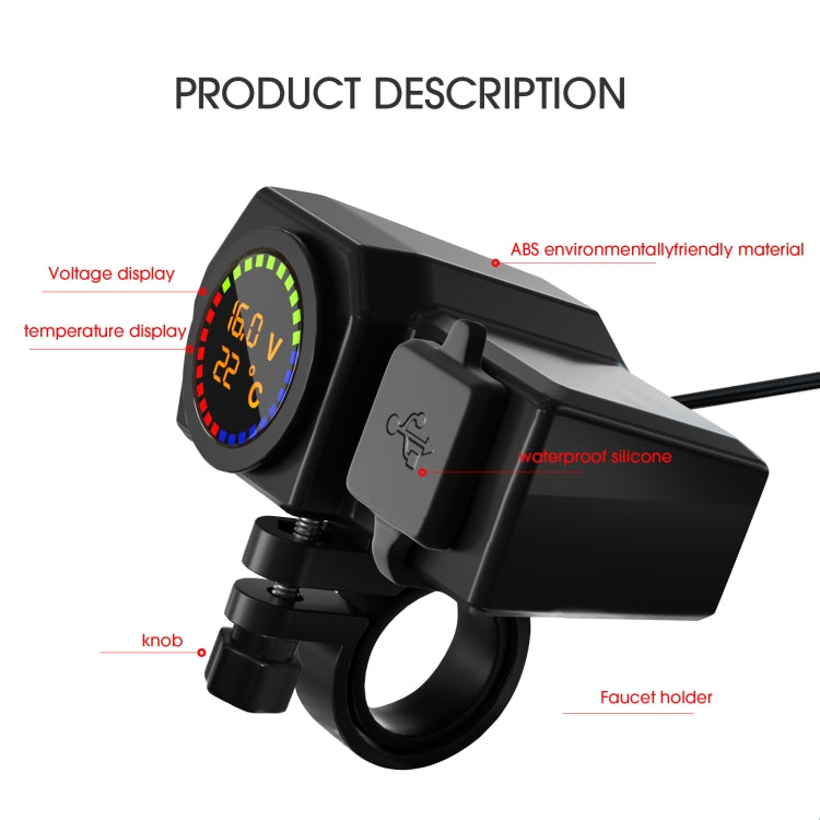 WUPP CS-1747A2 摩托車電壓溫度數顯USB+Type-C手機充電器