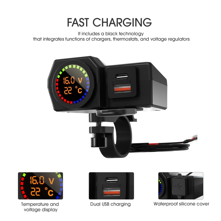 WUPP CS-1747A2 摩托車電壓溫度數顯USB+Type-C手機充電器