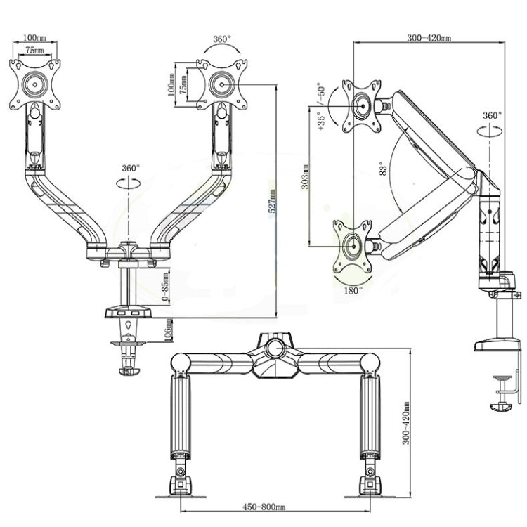 KALOC 電腦显示器桌面雙屏氣壓升降支架