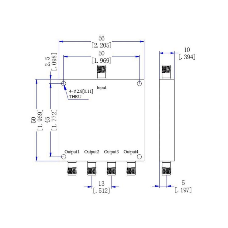 2000~6000MHz SMA一分四微帶功分器