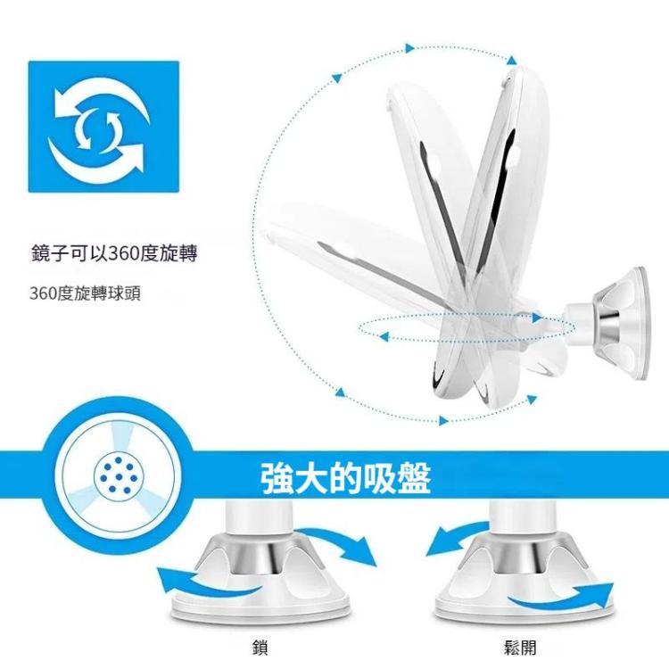 12厘米 化妝鏡帶led補光燈5X放大吸盤式摺疊美妝鏡