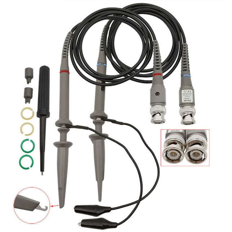 2條  P6100 示波器探頭 BNC 連接器夾探頭測試線, P6100