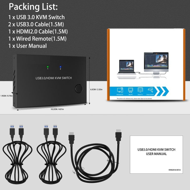 KC-KVM201A 2進1出 4K 60HZ HDMI KVM 切換器USB3.0共享器
