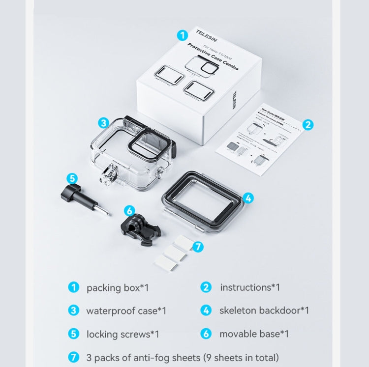 適用於GoPro Hero11 Black / HERO10 Black / HERO9 Black TELESIN 防水殼全場景保護殼