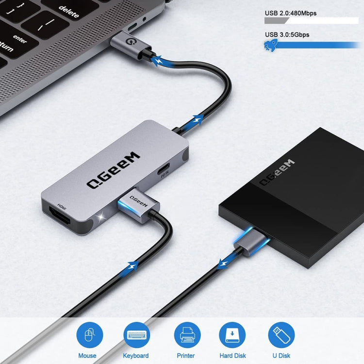 QGeeM UH03-1 USB3.0 多功能擴展塢 Type-C PD100W集線器
