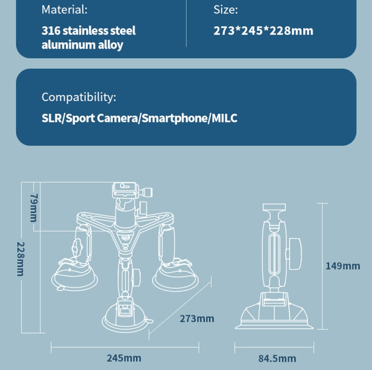 TELESIN 運動相機三腳吸盤支架車載拍攝支架, TELESIN Triangle