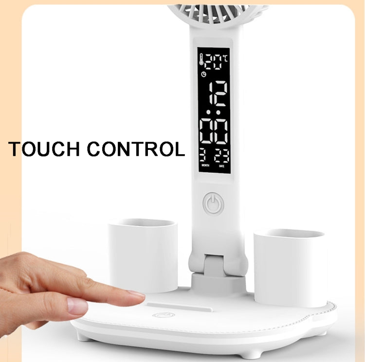 雙頭照明LED風扇充電檯燈帶筆筒&時鐘