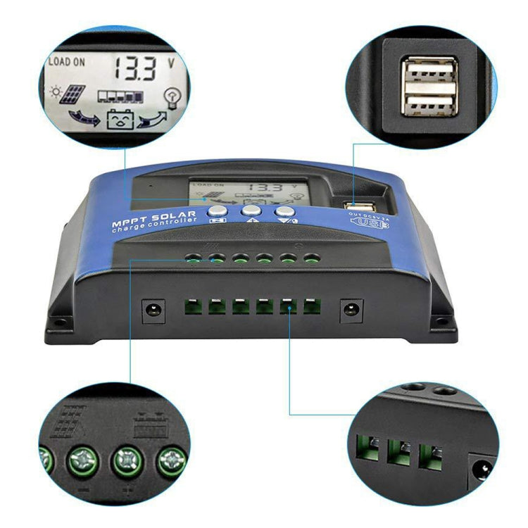 YCX-003 30-100A太陽能充電控制器 帶LED屏&雙USB口 智能MPPT充電器