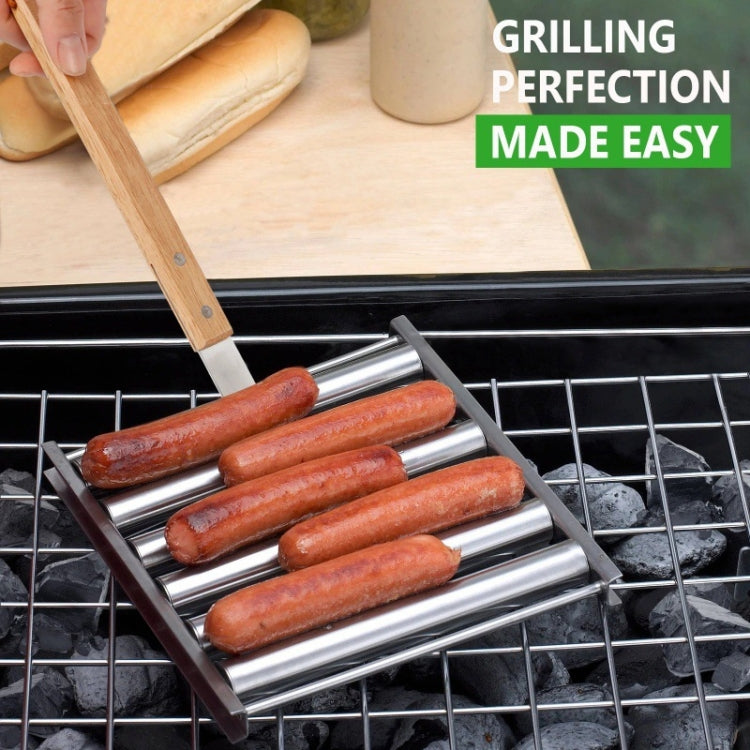 不銹鋼熱狗腸仔烤架木柄BBQ熱狗架室內外廚房工具, Hot Dog Sausage Grill