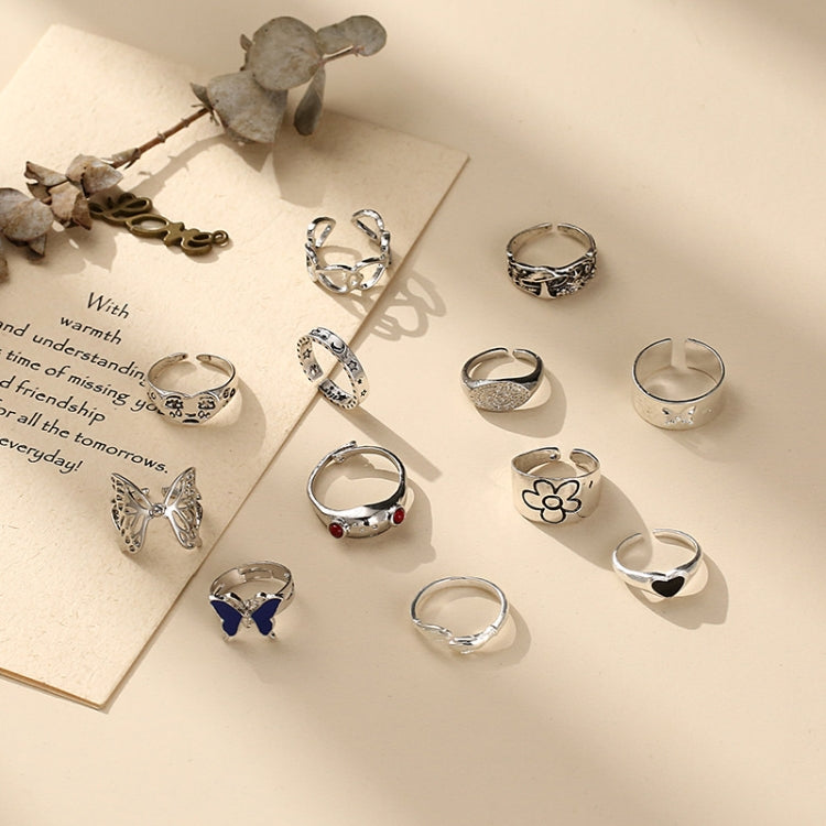 12件/套 炫彩色寶石蝴蝶青蛙愛心戒指