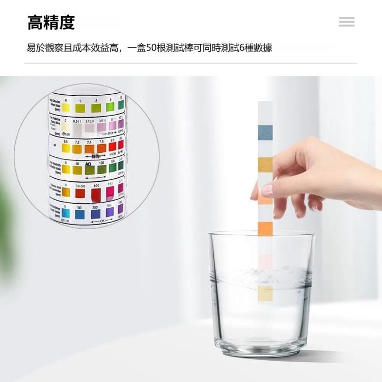 50條賣 PH075 6合1 余氯酸鹼值水質檢測儀 PH試紙，新舊包裝隨機發