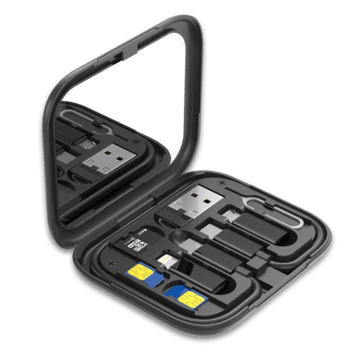 HE-C098  多功能手機充電線適配器套件數碼盒帶鏡子&支架功能, HE-C098 Black, HE-C098 White