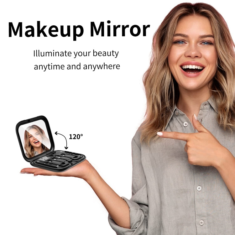 HE-C098  多功能手機充電線適配器套件數碼盒帶鏡子&支架功能, HE-C098 Black, HE-C098 White