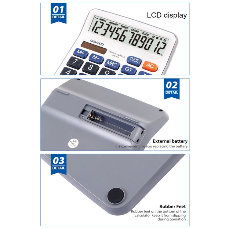 奧斯歐 OS-6M 12位數辦公台式計算器 太陽能雙電源計算器