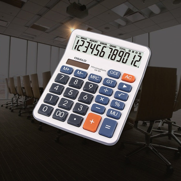 奧斯歐 OS-6M 12位數辦公台式計算器 太陽能雙電源計算器