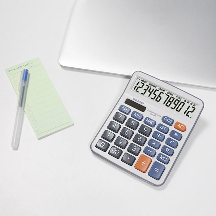 奧斯歐 OS-6M 12位數辦公台式計算器 太陽能雙電源計算器