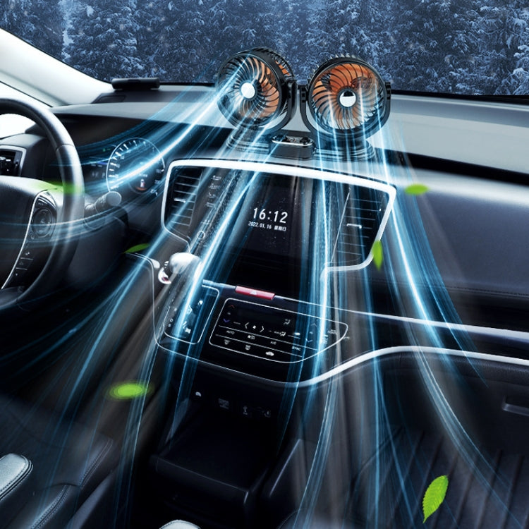 F621 可旋轉可轉頭靜音車載雙頭風扇