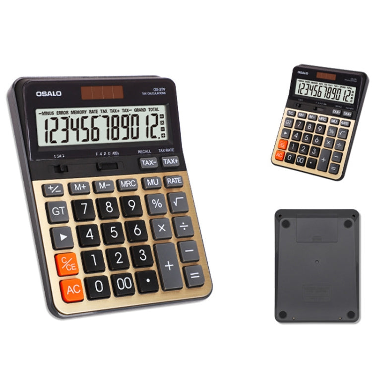 奧斯歐 OS-3TV 12位LCD屏太陽能雙電源台式計算器