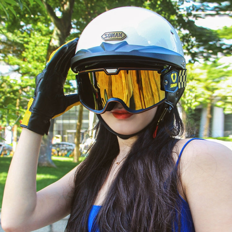 SOMAN 摩托車半盔可調節頭盔帶內鏡