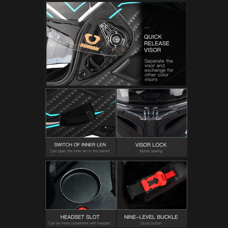 SOMAN 摩托車雙鏡片騎行揭面全覆蓋頭盔