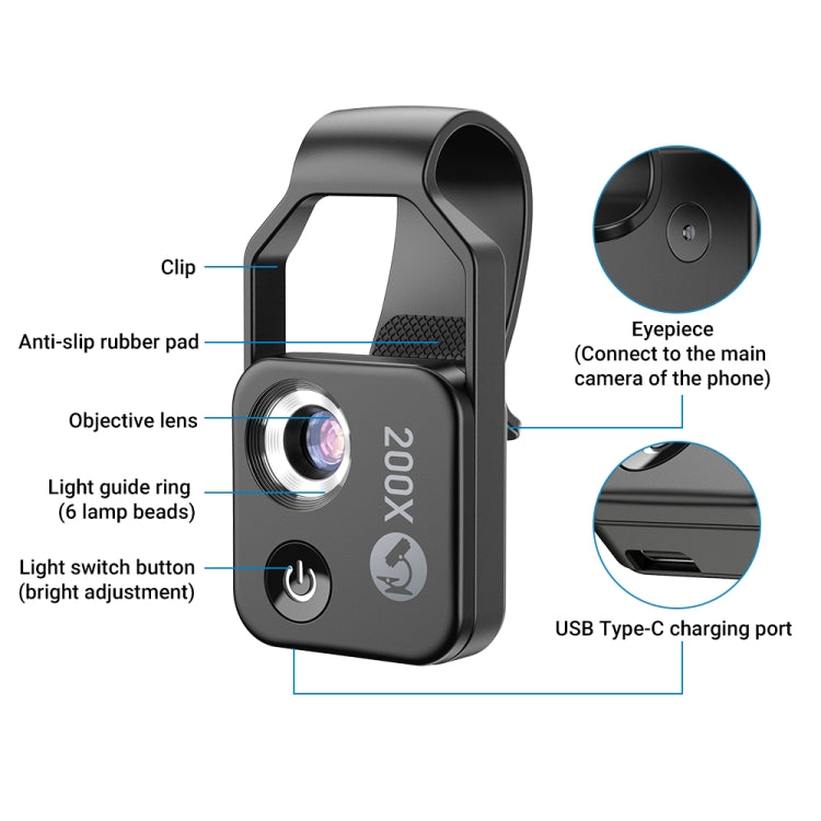 APEXEL APL-MS002CWH 200倍高清兒童科教顯微手機鏡頭 帶CPL