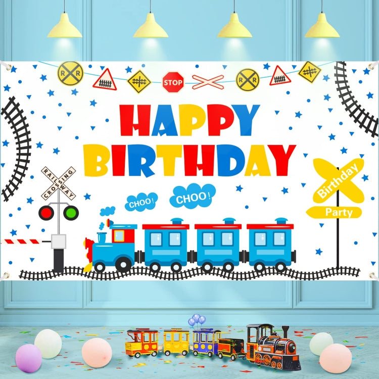 火車卡通兒童生日背景布掛布裝飾
