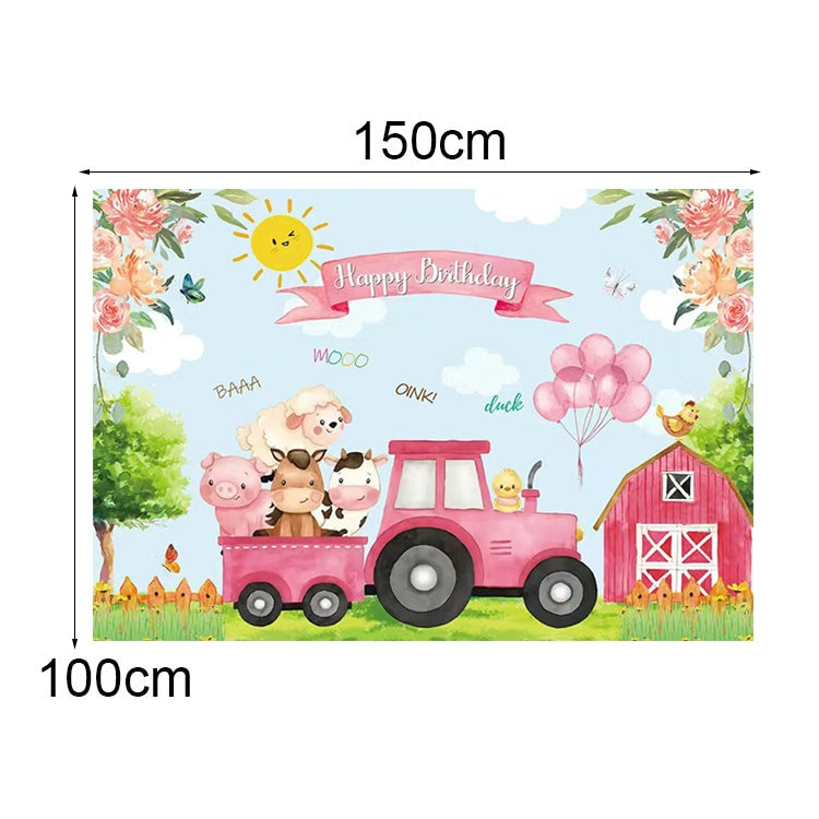 150 x 100cm 農場動物卡車背景布攝影新生兒淋浴生日派對拍照橫幅裝飾
