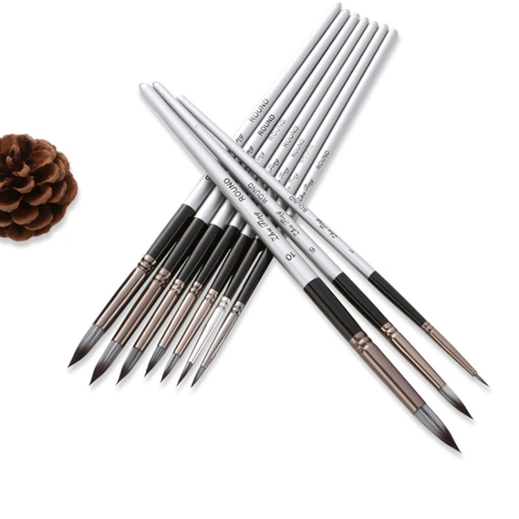 10合一 尼龍毛畫筆套裝銀灰色木杆圓鋒勾線筆
