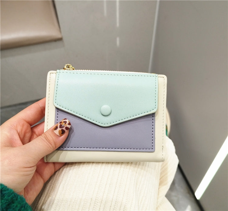 PU皮短款拼色摺疊錢包 迷你便攜皮夾子