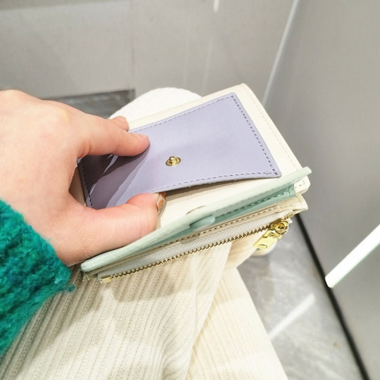 PU皮短款拼色摺疊錢包 迷你便攜皮夾子