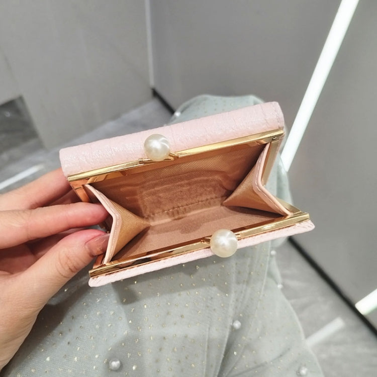 褶皺紋理蝴蝶結珍珠夾扣三折短款錢包
