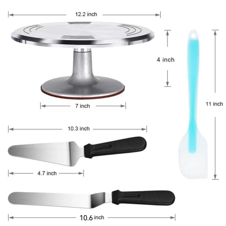 7合一 鋁合金蛋糕轉檯套裝硅膠刮刀DIY烘焙蛋糕裝飾工具