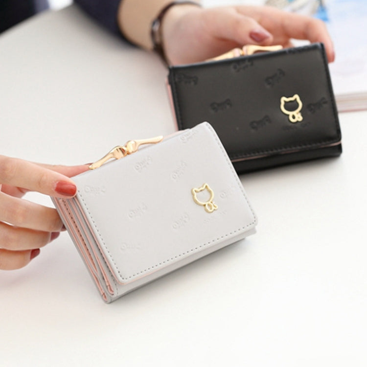 卡通可愛貓咪三折錢包 迷你壓紋多功能錢包