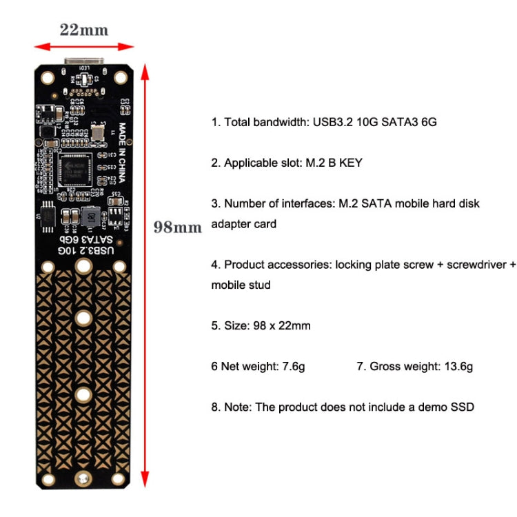 NGFF M.2 Bkey SATA硬盤SSD轉USB3.1 TYPE-C / USB-C擴展卡轉接板