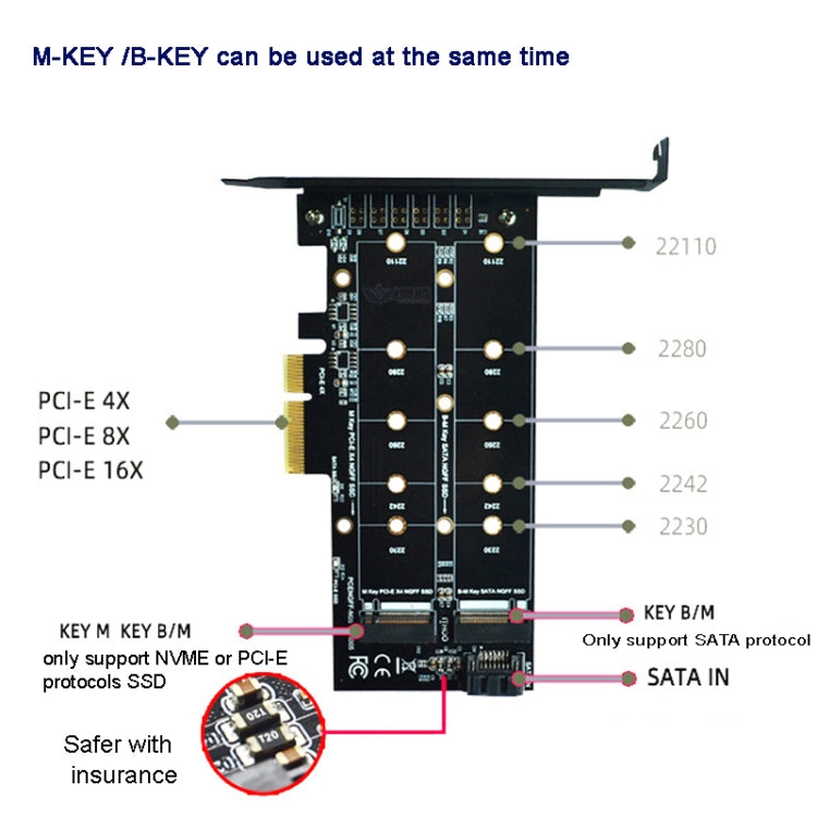 PCI-E 4X轉M.2 Key M+B雙接口轉接卡M.2 NVMe SSD NGFF轉接卡