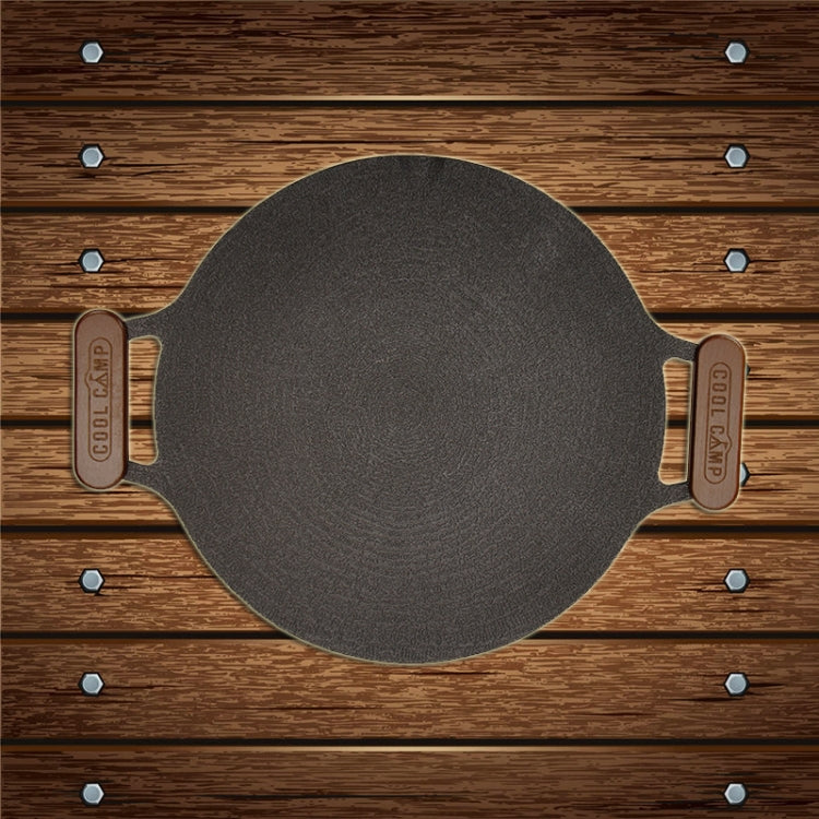 COOL CAMP 戶外露營便攜燒烤盤實木手柄烤肉盤防燙手提雙耳圓形烤盤木柄